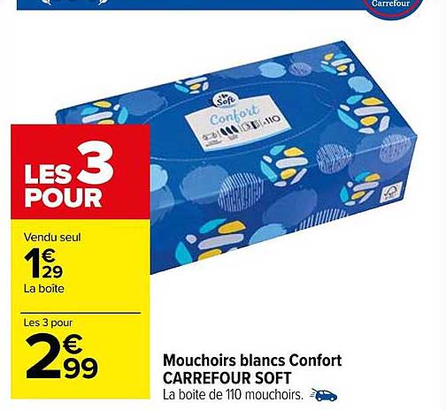 Mouchoirs Blancs Confort Carrefour Soft
