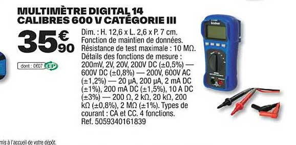 multimètre digital 14 calibres 600v catégorie III