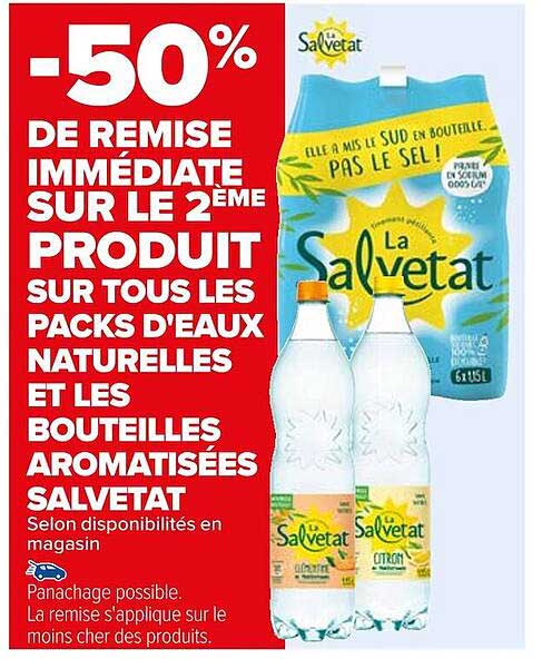 packs d'eaux naturelles et bouteilles aromatisées salvetat
