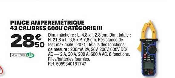 pince ampèremétrique 43 calibres 600v catégorie III