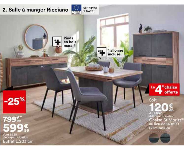 salle à manger ricciano : buffet l. 203 cm, chaise st moritz