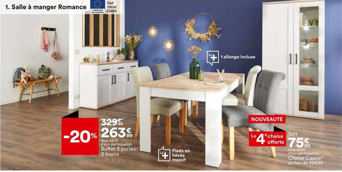 salle à manger romance : buffet 3 portes/3 tiroirs, chaise cassie