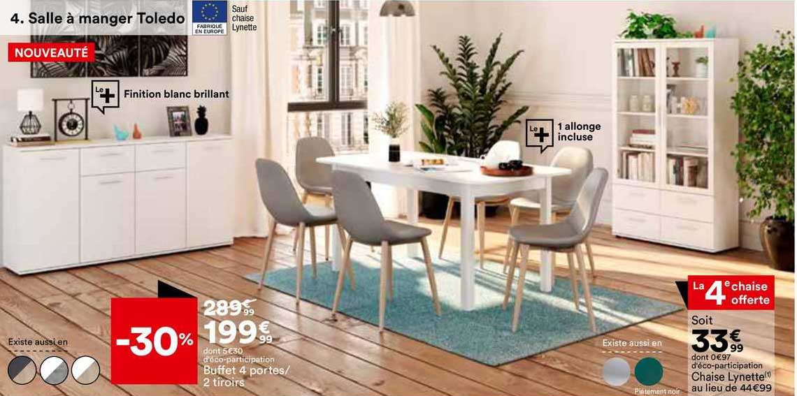 salle à manger toledo, chaise lynette, buffet 4 portes/2 tiroirs