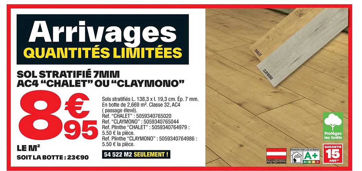 sol stratifié 7mm ac4 "chalet" ou "claymono"