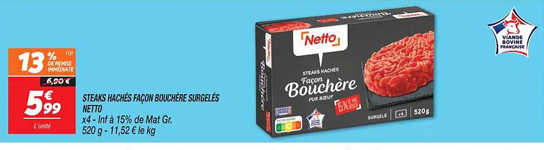 steaks hachés façon bouchère surgelés netto