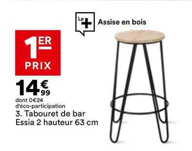 tabouret de bar essia 2 hauteur 63 cm