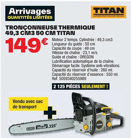 Tronçonneuse Thermique 49,3 Cm³ 50 Cm Titan