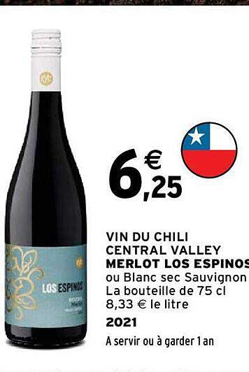 vin du chili central valley merlot los espinos 2021