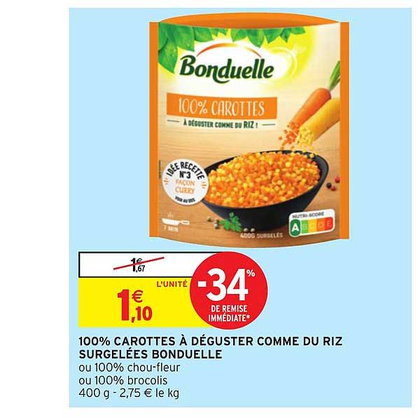 100% carottes à déguster comme du riz surgelées bonduelle -34% de remise immédiate