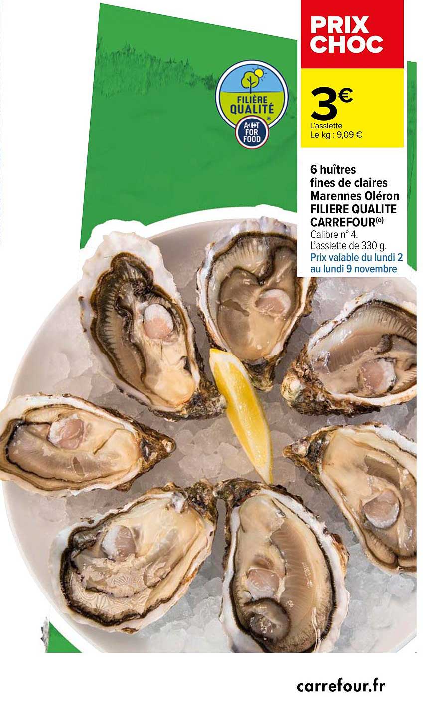 6 huîtres fines de claires marennes oléron filière qualité carrefour