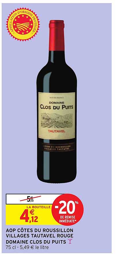 aop côtes du roussillon villages tautavel rouge domaine clos du puits -20% de remise immédiate