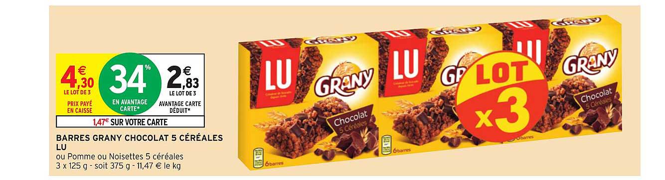 barres grany chocolat 5 céréales lu