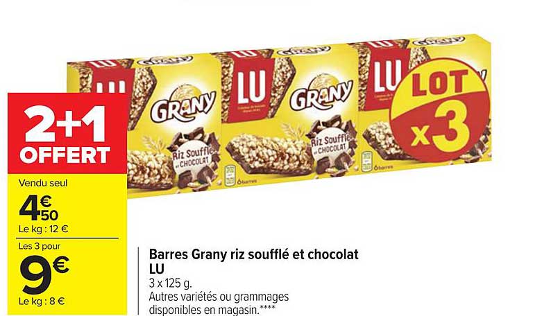 barres grany riz soufflé et chocolat lu