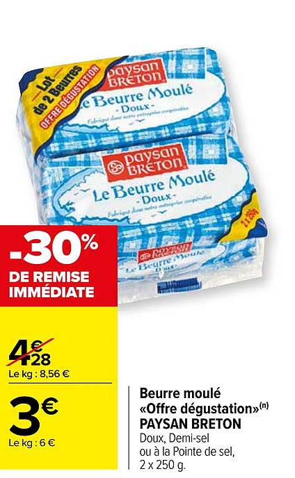 beurre moulé «offre dégustation» paysan breton