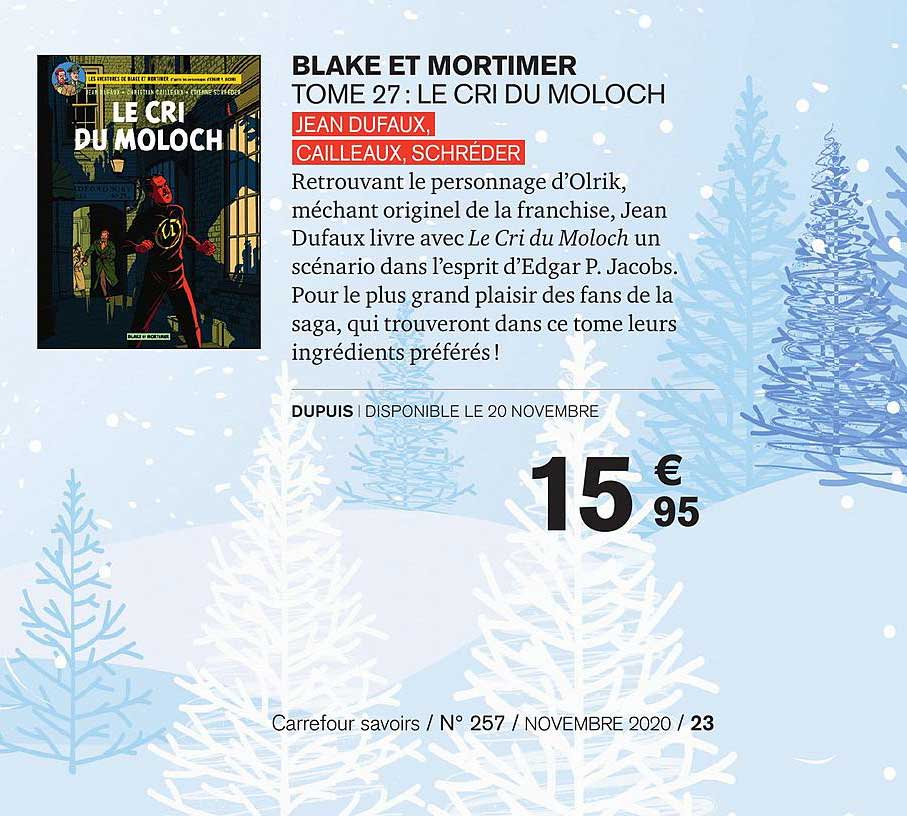 blake et mortimer : le cri du moloch tome 27 jean dufaux, cailleux, schréder