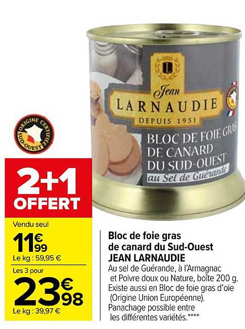 bloc de foie gras de canard du sud-ouest jean larnaudie