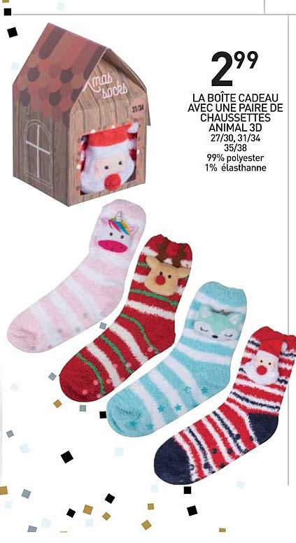 Boîte Cadeau Avec Un Paire De Chaussettes Animal 3d