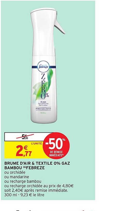 brume d'air & textile 0% gaz bambou febreze -50% de remise immédiate
