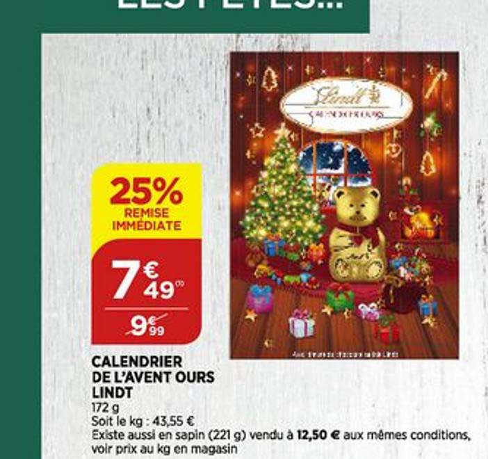 calendrier de l'avent ours lindt