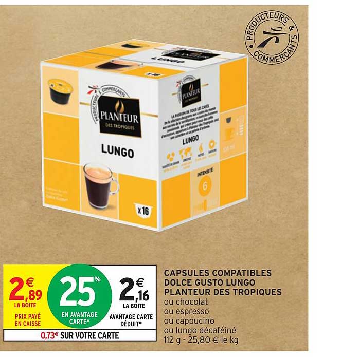 capsules compatibles dolce gusto lungo planteur des tropiques