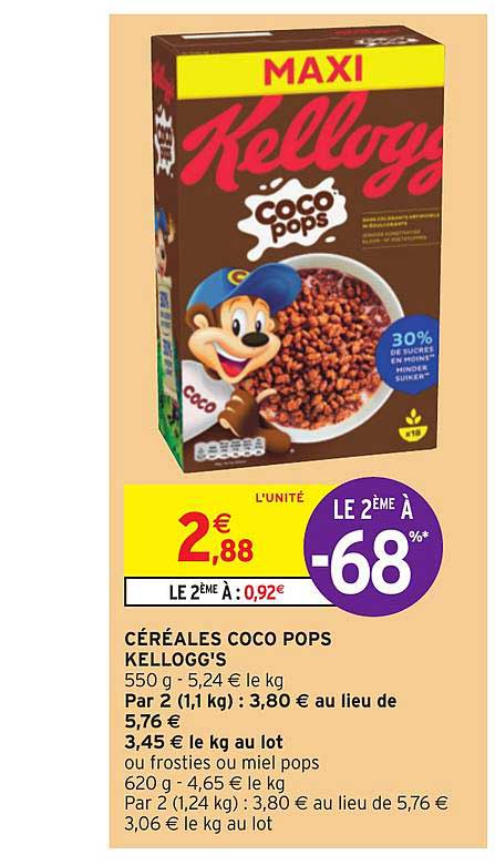 céréales coco pops kellogg's le 2ème à -68%