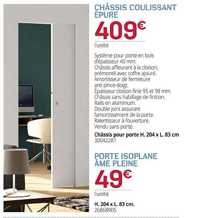 châssis coulissant epure porte isoplane âme pleine