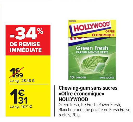 Chewing-gum Sans Sucres «offre économique» Hollywood