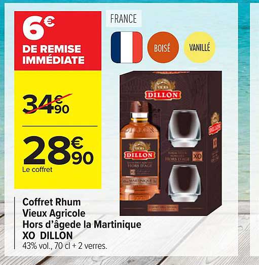 coffret rhum vieux agricole hors d'âgede la martinique xo dillon