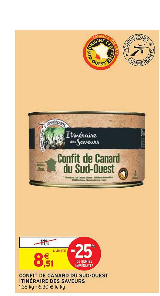 confit de canard du sud ouest itinéraire des saveurs -25% de remise immédiate