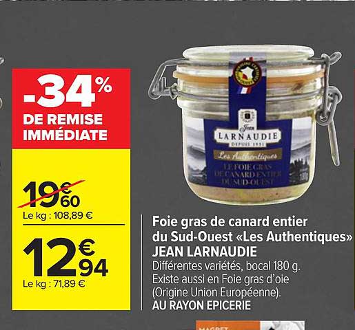foie gras de canard entier du sud-ouest «les authentiques» jean larnaudie