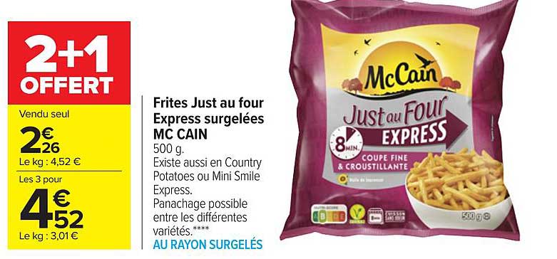 frites just au fou express surgelées mc cain