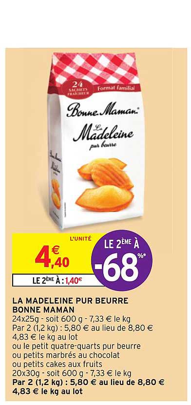 la madeleine pur beurre bonne maman le 2ème à -68%