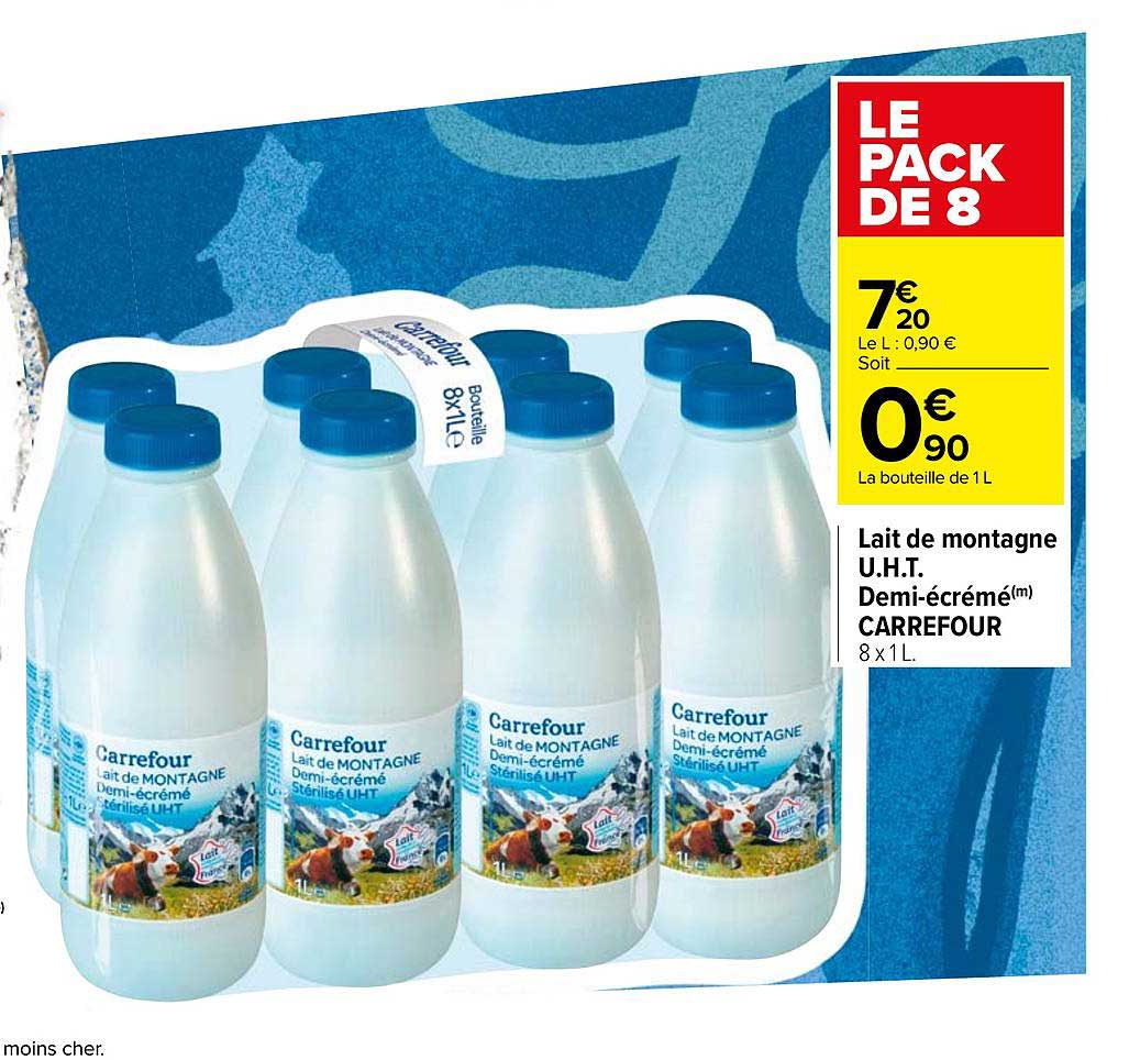 lait de montagne u.h.t demi-écrémé carrefour