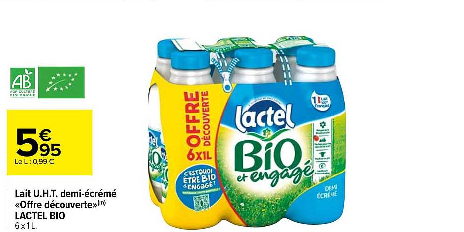 lait u.h.t. demi-écrémé «offre découverte» lactel bio