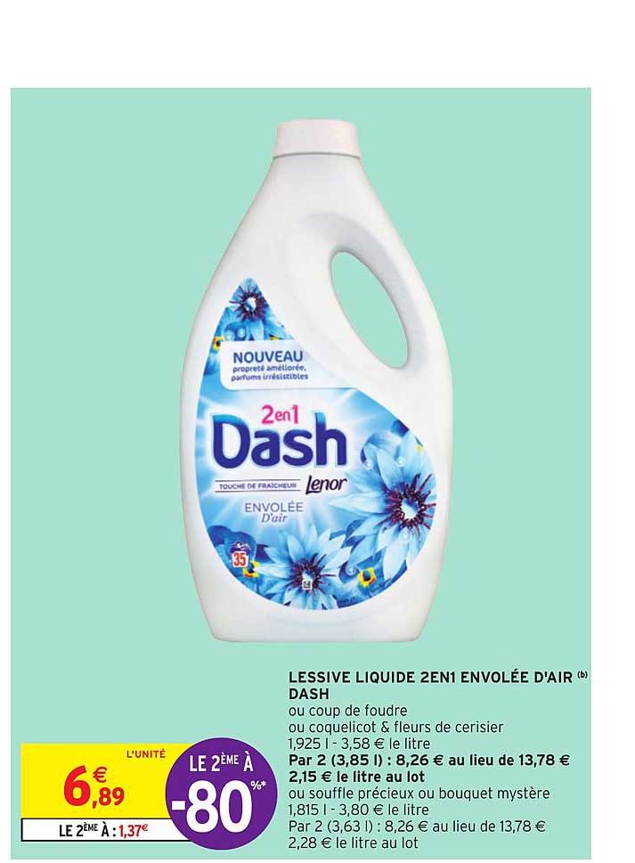 lessive liquide 2en1 envolée d'air dash le 2ème à -80%