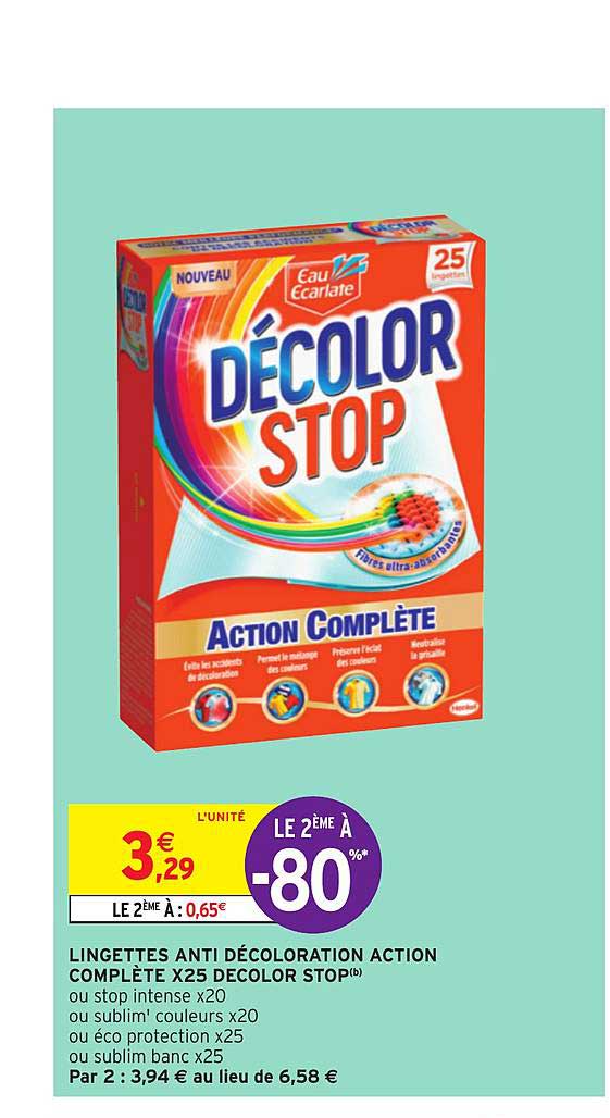 lingettes anti décoloration action complète x25 decolor stop le 2ème à -80%