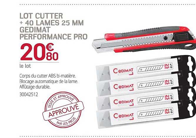lot cutter + 40 lames 25 mm gedimat perfomance pro