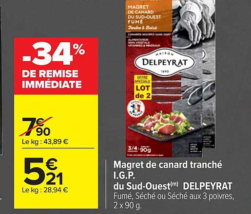 magret de canard tranché i.g.p du sud-ouest delpeyrat