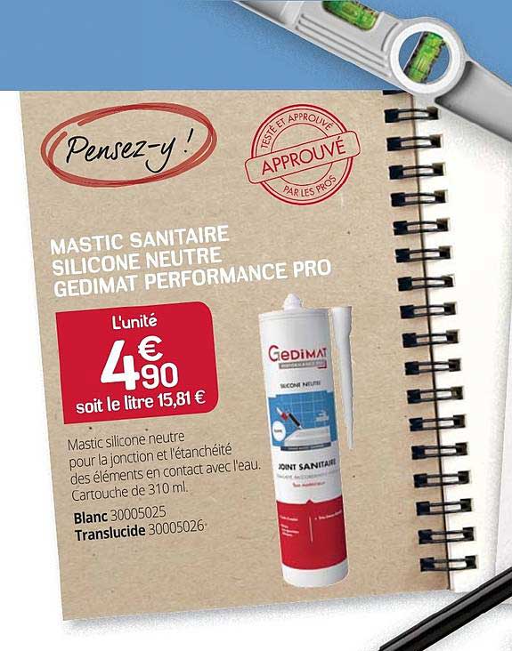 mastic sanitaire silicone neutre gedimat performance pro