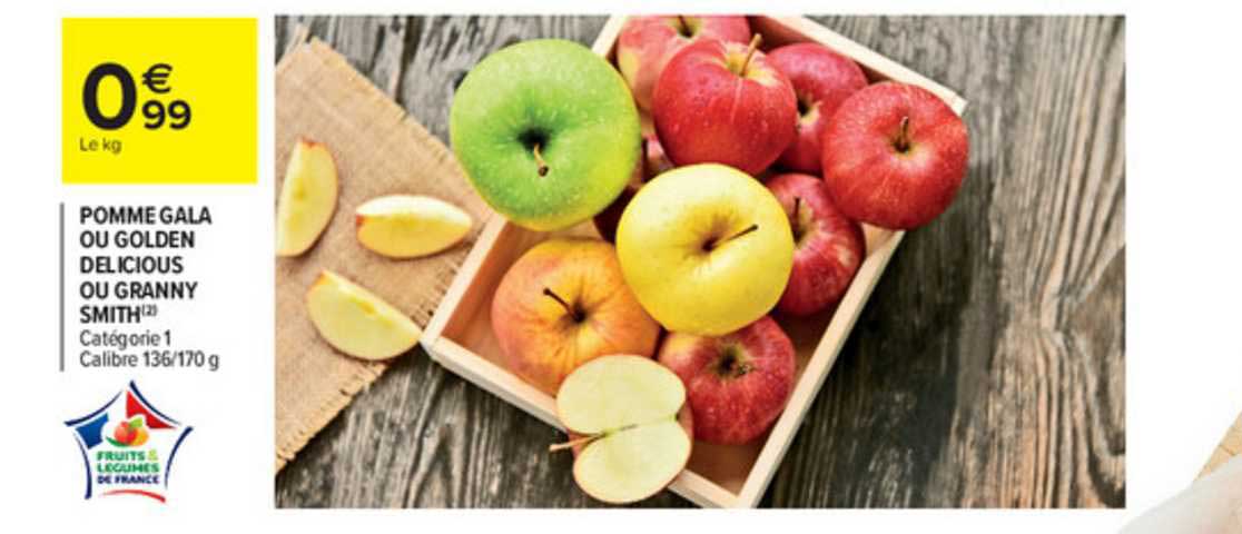 pomme gala ou goldlen delicious ou granny smith
