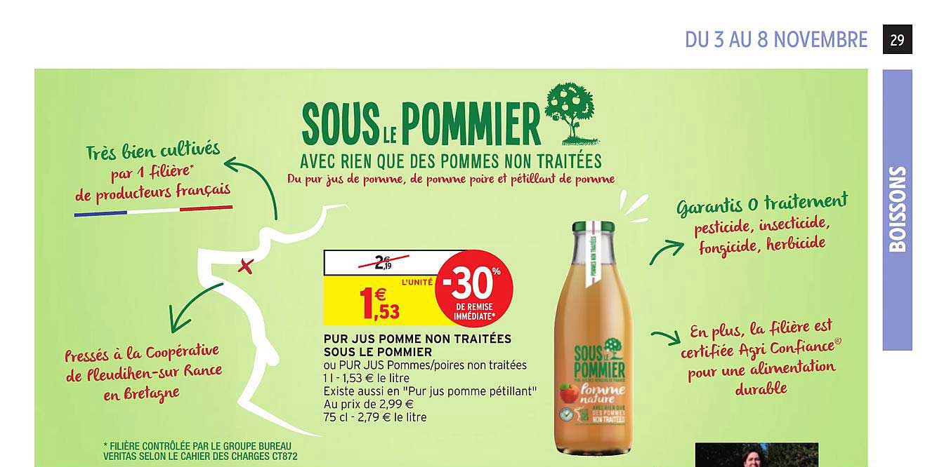 pur jus pomme non traitées sous le pommier -30% de remise immédiate