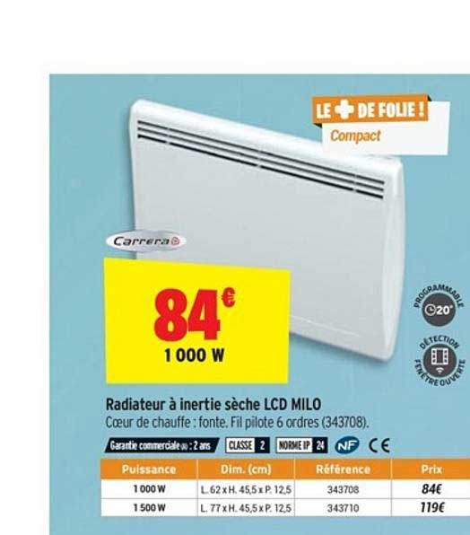 radiateur à inertie sèche lcd milo