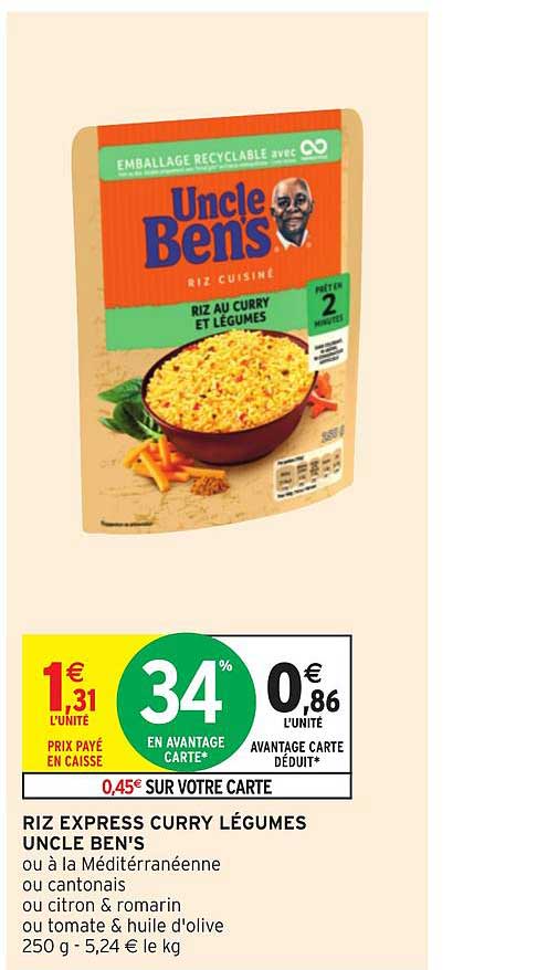 riz express curry légumes uncle ben's