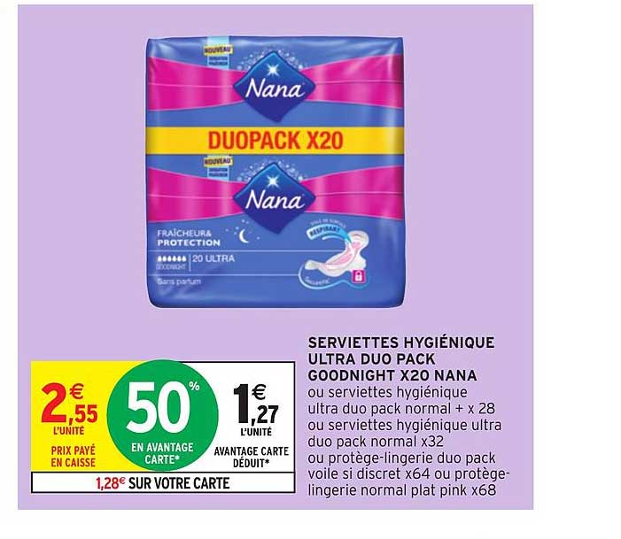 serviettes hygiénique ultra duo pack goodnight x20 nana
