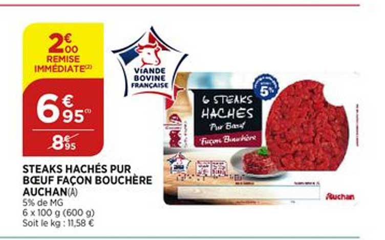 steaks hachés pur boeuf façon bouchère auchan
