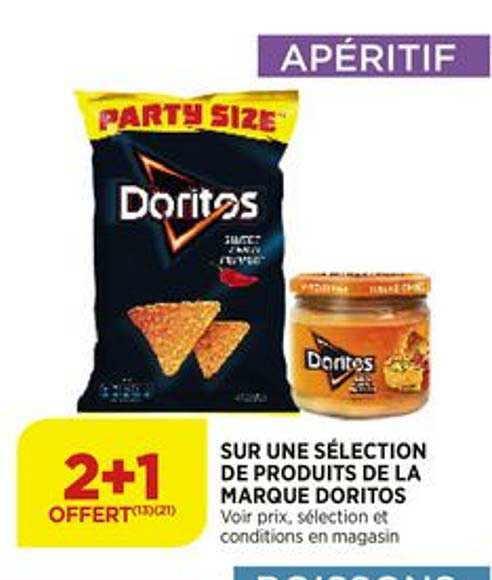 sur une sélection de produits de la marque doritos 2+1 offert
