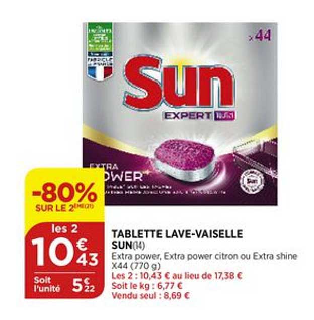 tablette lave vaiselle sun -80% sur le 2ème