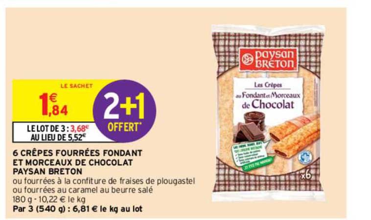 6 crêpes fourrées fondant et morceaux de chocolat paysan breton