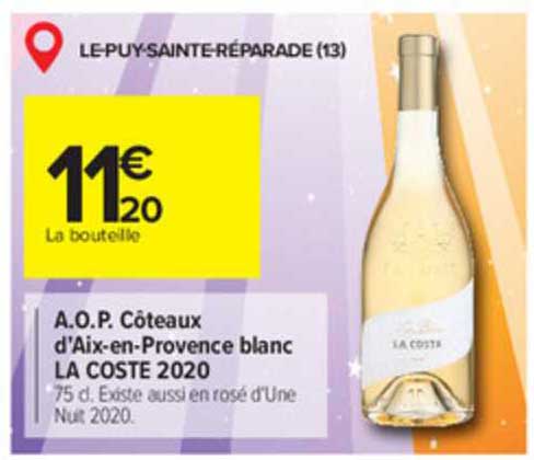 a.o.p. côteaux d'aix-en-provence blanc la coste 2020