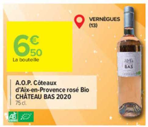 a.o.p. côteaux d'aix-en-provence rosé bio château bas 2020